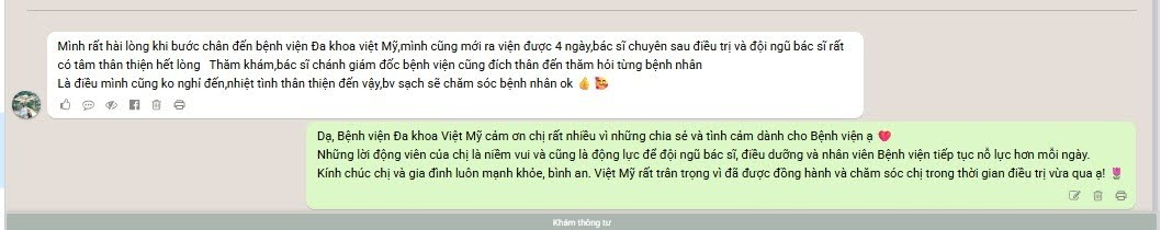 Chia sẻ của của chị Phan Thị Dung trên Fanpage Bệnh viện Đa khoa Việt Mỹ sau khi xuất viện